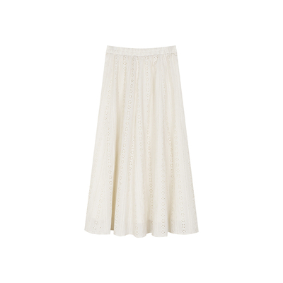 安妮不火织物诗学温柔系棉质绣花半身裙女微胖大码收腰显瘦中长裙