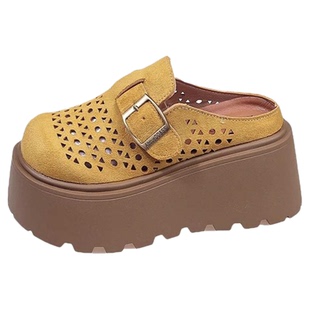 厚底外增高洞洞鞋小个子勃肯鞋半拖鞋夏外穿2025新款镂空包头凉拖