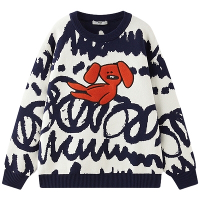 MQD童装男童毛衣针织衫2025冬季新款儿童加厚保暖涂鸦艺术上衣潮
