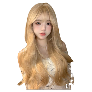 哼唧假发女日常网红长卷发自然白金色齐刘海全头套式lolita假发套