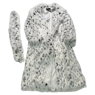 皮毛一体白色豹纹环保皮草外套女2025新款海宁年轻长款狐狸大衣冬