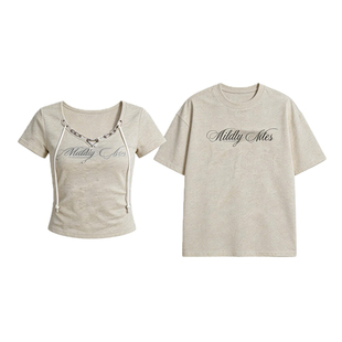 不一样情侣装夏季2025小众设计感韩版显瘦男女短袖t恤一长一短潮