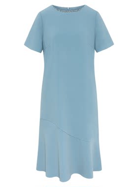BBLLUUEE/粉蓝衣橱2026夏装新款简约直筒裙圆领钉珠短袖连衣裙女