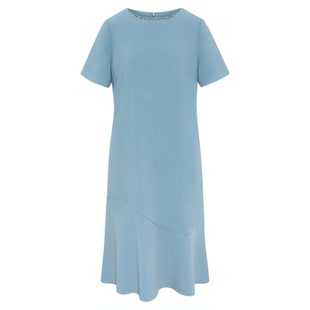 【烟波凝蓝】粉蓝衣橱2025夏装新款简约直筒圆领钉珠短袖连衣裙女