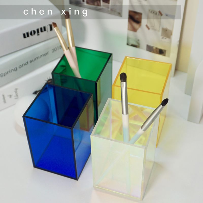 笔筒亚克力桌面ins风笔桶彩色简约口红化妆刷收纳盒学生笔盒批发