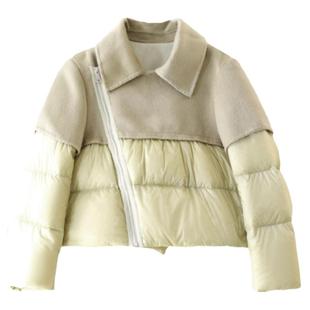 绿素棉 多巴胺 毛呢拼接开心果羽绒服短款 90白鸭绒 冬装保暖外套
