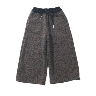 儿童冬装洋气豹纹猫咪阔腿裤2025新款女童加绒裤小女孩百搭裤子潮