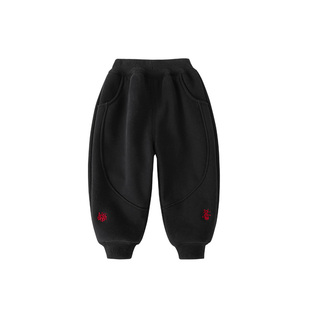 儿童加绒卫裤春秋款加厚一体绒宝宝新年裤子男童红色过年裤子2026