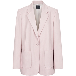 衣香丽影粉色西装女2026春装新款宽松直版休闲高级感西服亚麻外套