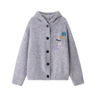 YKYB黄子韬 潮流小众花朵刺绣针织衫长袖 百搭连帽薄款开衫女款秋