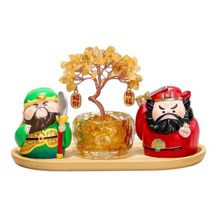 创意福气财神水晶发财树职场防人钟馗关羽工位摆件桌面装饰礼品
