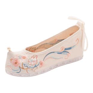 古风鞋子女汉服内增高翘头履绣花鞋平底百搭配古代装明制宋制淡雅