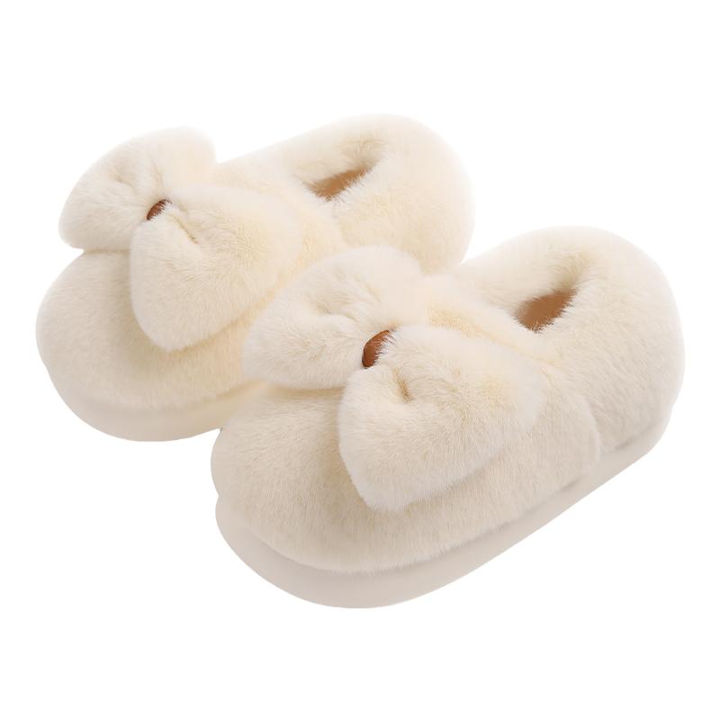 蝴蝶结棉拖鞋女包跟冬款可爱保暖室内家居家防滑毛绒冬季厚底棉鞋