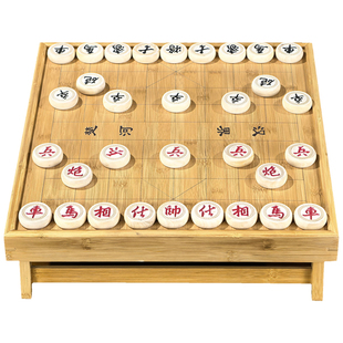 中国象棋带棋盘儿童套装高档大号实木象棋便携式可折叠楠竹象棋盘