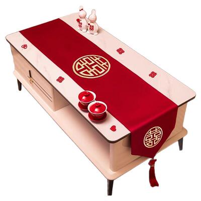 结婚装饰婚房喜字刺绣桌旗