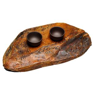 歙砚干泡台小茶盘原石头安徽老宋坑高档砚台茶台茶海石头茶盘茶垫杯垫壶承手工文房四宝多功能茶具茶道端砚