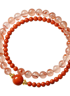 普陀山南红双圈手串女款天然南红玛瑙招财转运珠水晶手链生日礼物