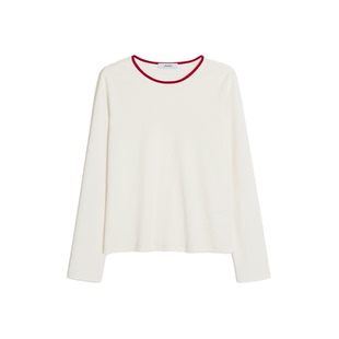 PLANITES 细腻弹力高支棉混纺 层次感撞色领圈正肩打底