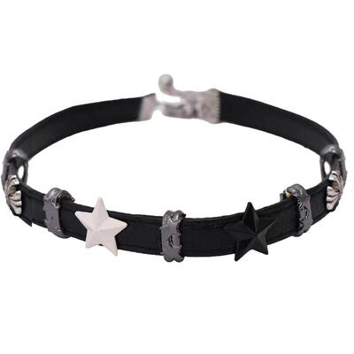 kawaii酱黑白五角星拼接皮革项圈