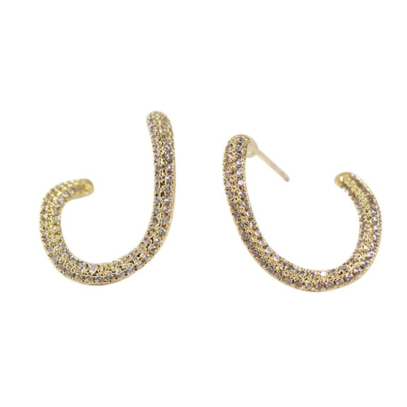 韩国925银针微镶满钻几何圆圈不规则耳钉设计感小众气质耳环耳饰