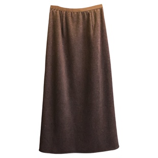 纯色松紧腰高腰后开叉直筒裙含羊毛长裙a字毛呢女裙半身裙子Q424