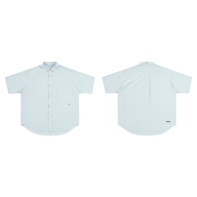 warmtrees基础线TreesBasic浅蓝棉麻感吸湿排汗廓形宽松短袖衬衫