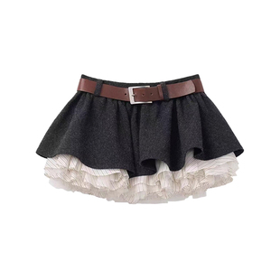 【露思同款】超好看层次感黑色网纱拼接气质蛋糕裙小个子显高短裙