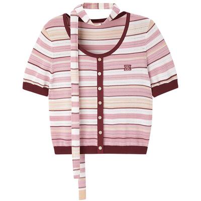 太平鸟女装夏季时髦条纹微弹圆领线套衫A1EEE2548A0
