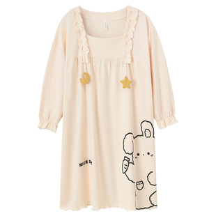 芬腾可安带胸垫睡裙女款2026新款春秋季纯棉可爱卡通睡衣长袖孕妇