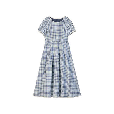Bruland浪漫复古精致格纹连衣裙