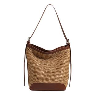 草编包斜挎大容量海边慵懒风编织包包带拉链女士高级感沙滩包单肩