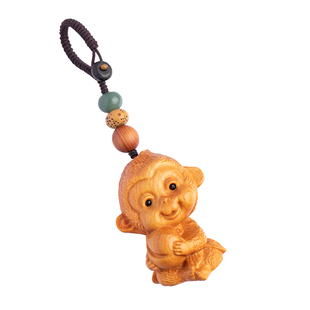 崖柏木雕十二生肖汽车钥匙扣鼠牛虎兔龙马马羊猴鸡狗猪包挂件礼物