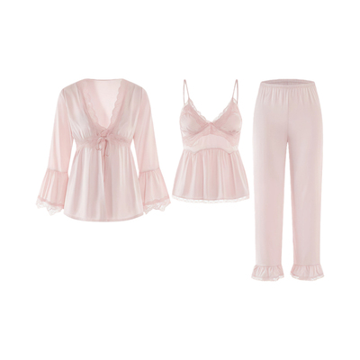 赵露丝同款真丝睡衣吊带三件套