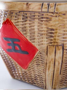 石湾陶瓷工艺品艺术品礼品摆件招财箩筐储物罐可养植物五谷丰登