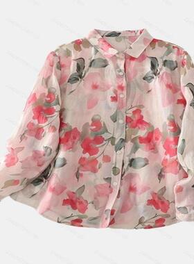 R 83714 Floral Women's Shirt 碎花女衬衫跨境速卖通
