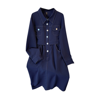 连衣裙女大码胖mm梨型身材设计感假两件正肩显瘦遮肚长款套头外套