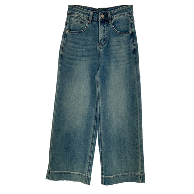 小个子高腰显瘦阔腿九分牛仔裤