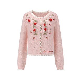 LaceMade 草莓圣诞树 法式学院少女重工羊毛针织外套开衫套装秋冬