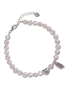 天然珍珠很亮！幸运爱心纯银手链