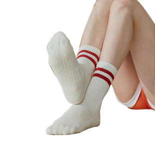 DCW瑜伽袜子中长款条纹防滑透气毛圈袜跑步普拉提健身运动袜春夏