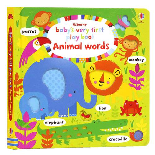 Usborne旗舰店 Baby's Very First Books Animal Words 尤斯伯恩翻翻书 动物主题单词英语绘本 纸板书触摸早教启蒙洞洞书0-3岁
