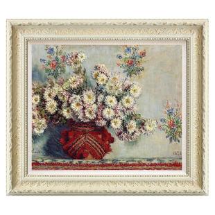 风色矢车菊莫奈复古花卉油画欧式餐厅玄关卧室实木框挂画装饰画