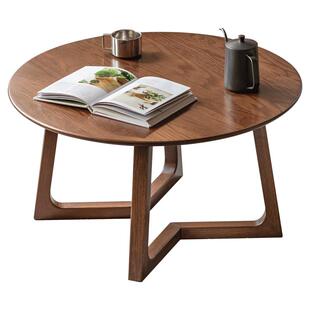 源氏木语实木茶几现代简约橡木圆形茶台客厅家用小户型胡桃色圆几