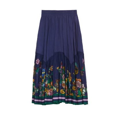 谜底半身裙夏季新品复古风原创印花A型大摆裙长半裙242MB0529