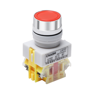 自复位按钮开关PBC LAY37-11BN平头按钮22MM自锁Y090常开常闭平钮