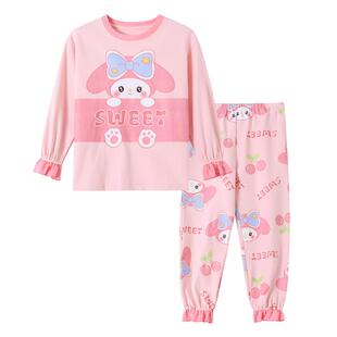 2025新款儿童睡衣女孩春秋薄款长袖纯棉女童中大童家居服套装收口