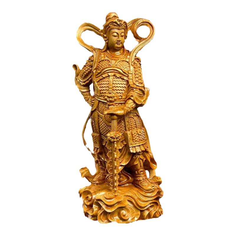 崖柏木雕刻关公伽蓝韦陀尊者菩萨摆件左右护法门神供奉家居装饰品