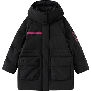 巴拉巴拉女童羽绒服中大童中长款加厚外套冬装新款童装儿童黑色潮