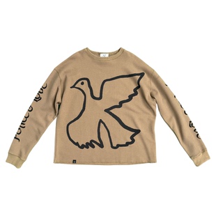 Vinkid(云梯)单和平鸽子华夫格长袖美式复古重磅秋季休闲卫衣男女