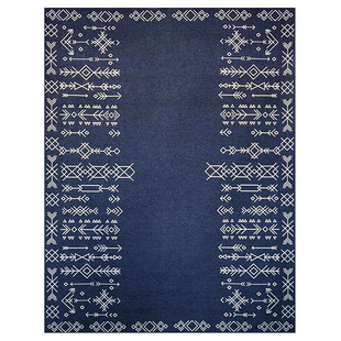 编织简约地毯客厅卧室床边中式茶几毯复古蓝色可机洗ins现代家用